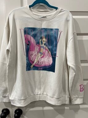 XXL Barbie White 'Vacay' Graphic Crewneck Sweatshirt with Pink Flamingo